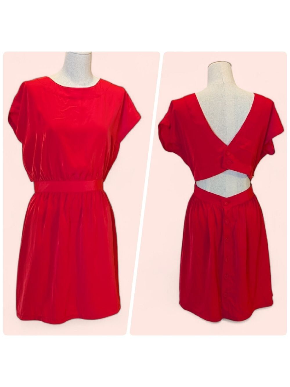 Vibrant Red Cutout Button Up Back Dress Preppy Y2K Twee Tomato Girl MNG by Mang
